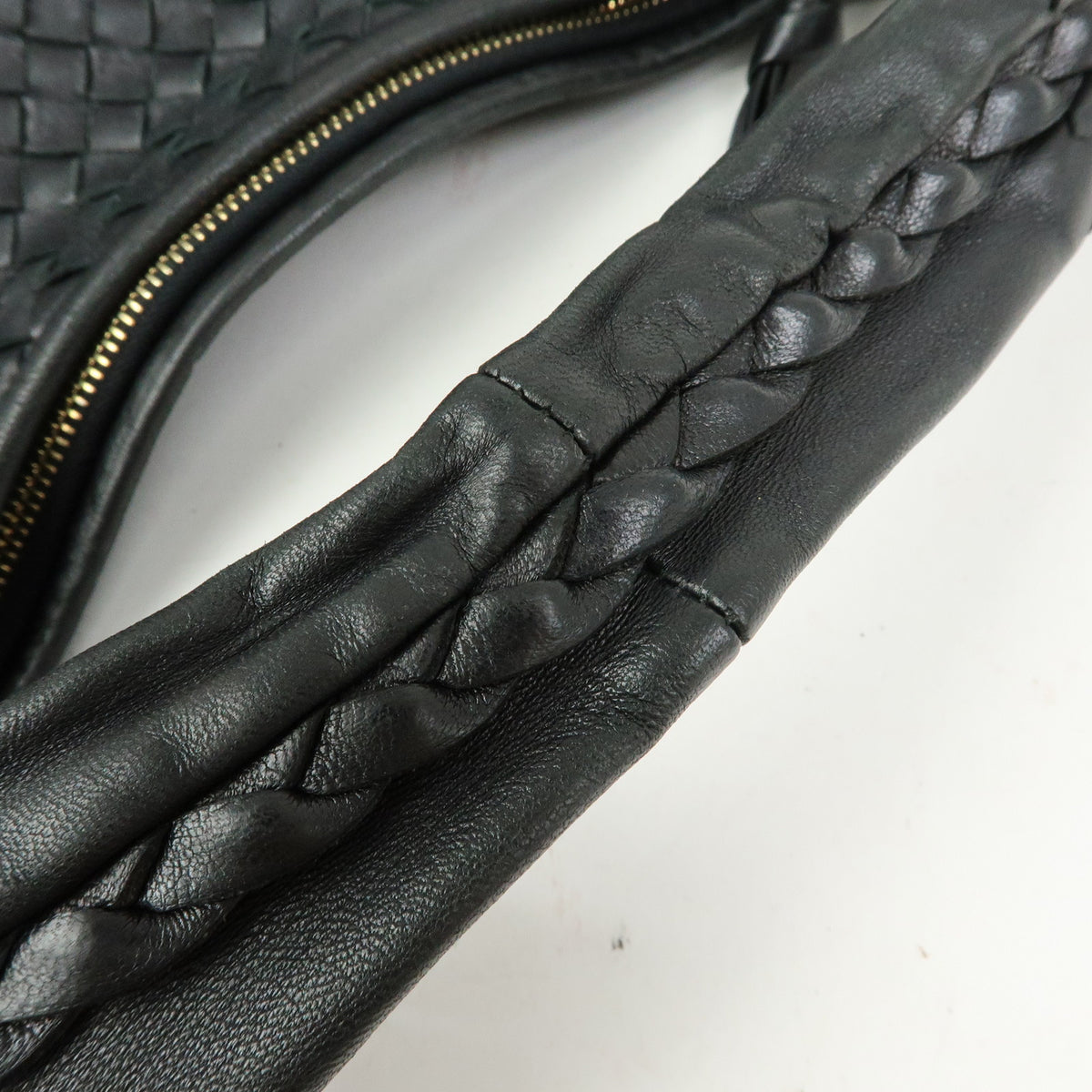 BOTTEGA VENETA Hobo Intrecciato Leather Shoulder Bag Black 115653