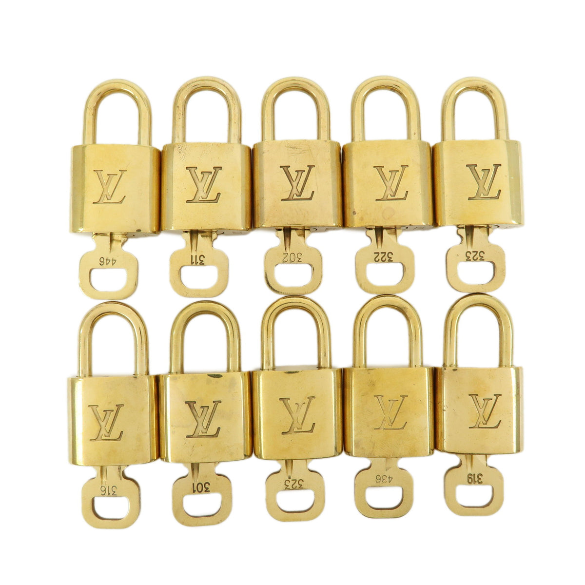 Louis Vuitton Lot of 10 Metal Lock & Key Cadena Key Lock Gold