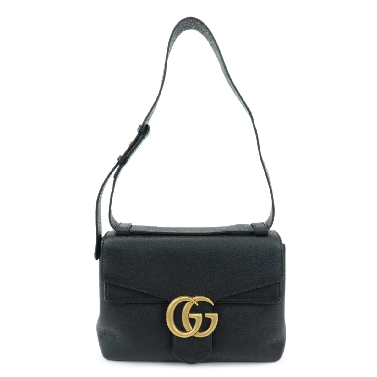 GUCCI GG Marmont Leather Flap Shoulder Bag Black 401173