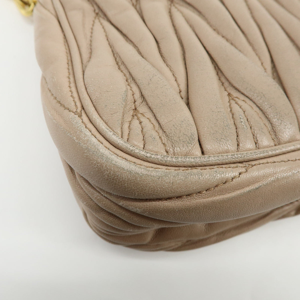 MIU MIU Matelasse Nappa Leather Chain Shoulder Bag Pink Beige