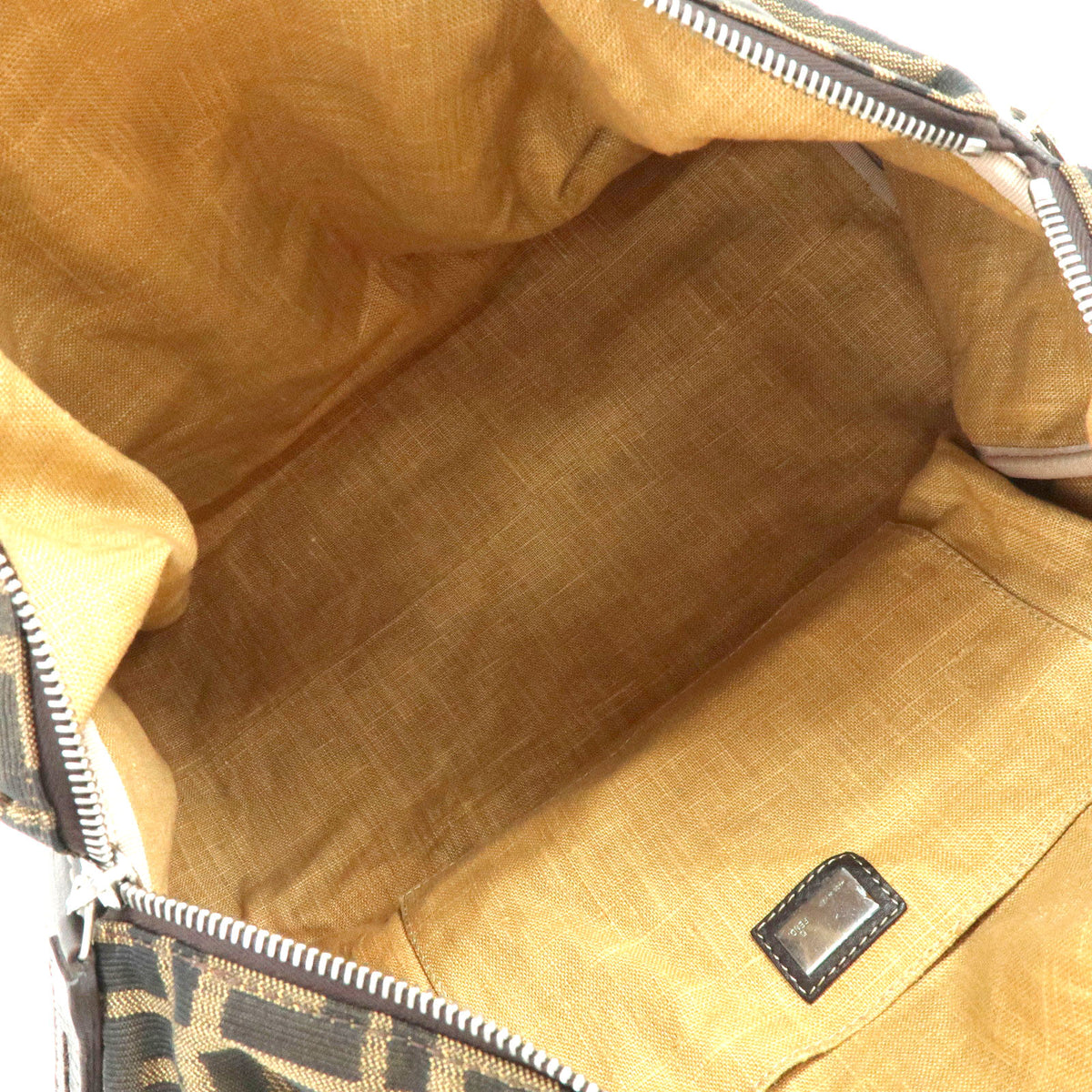 FENDI Zucca Selleria Jacquard Leather Shoulder Bag Boston Bag Brown