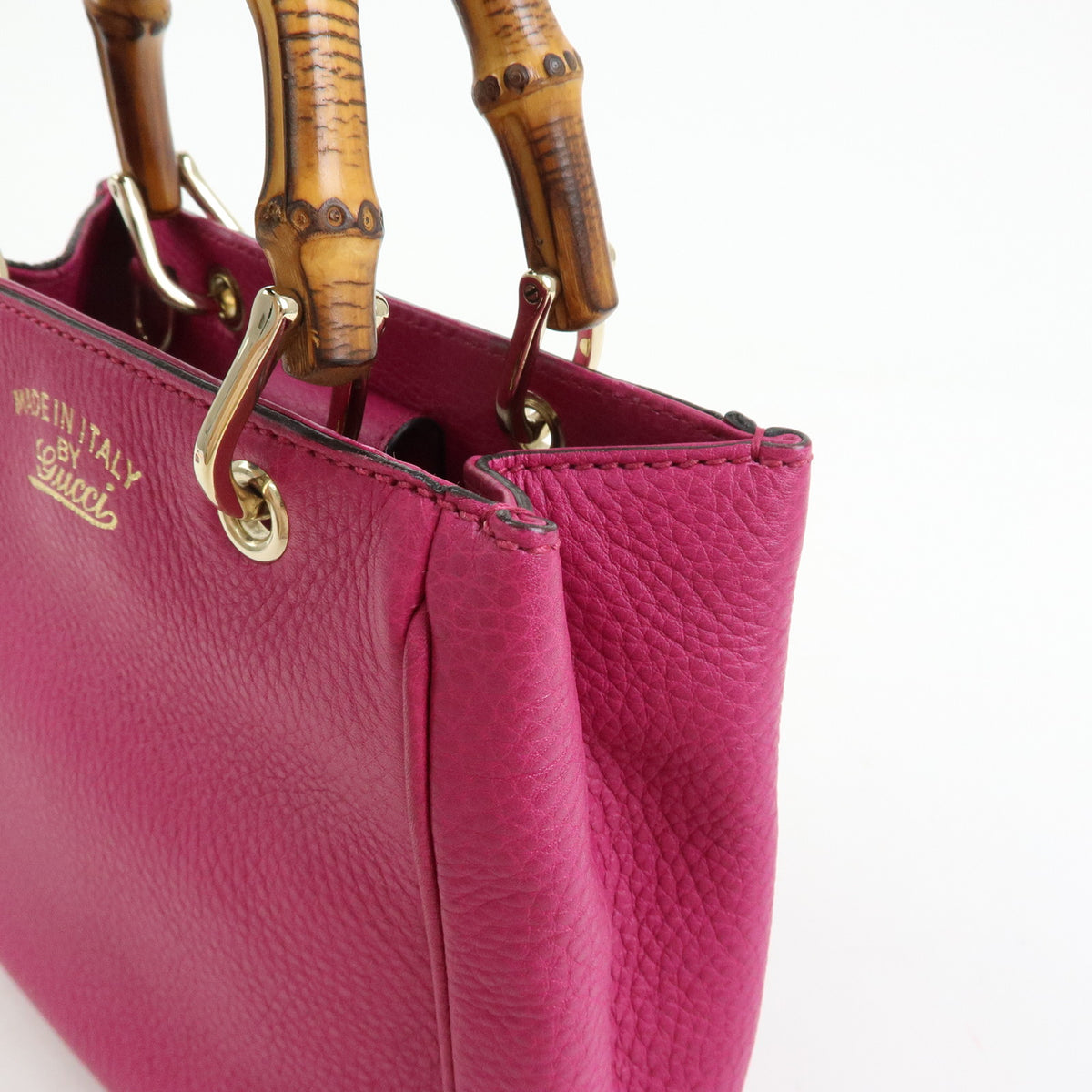 GUCCI Bamboo Mini Shopper Leather 2Way Bag Hand Bag Pink Purple 368823