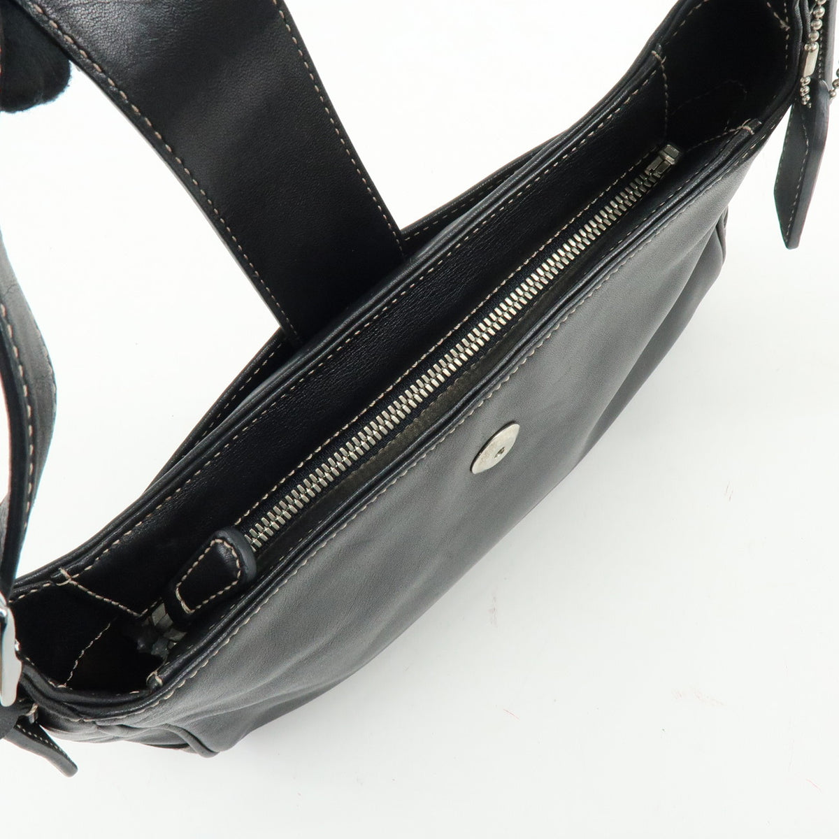 COACH Logo Leather Shoulder Bag Hand Bag Black 7789