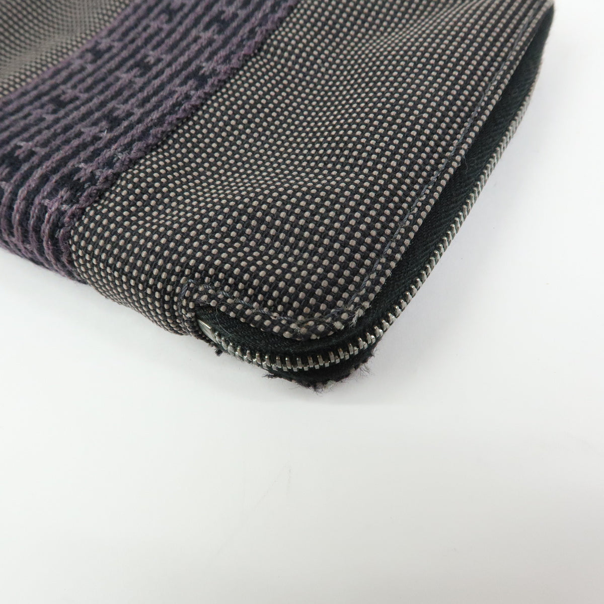 HERMES Herline Purse PM Nylon Canvas Leather Zip Wallet Grey Black