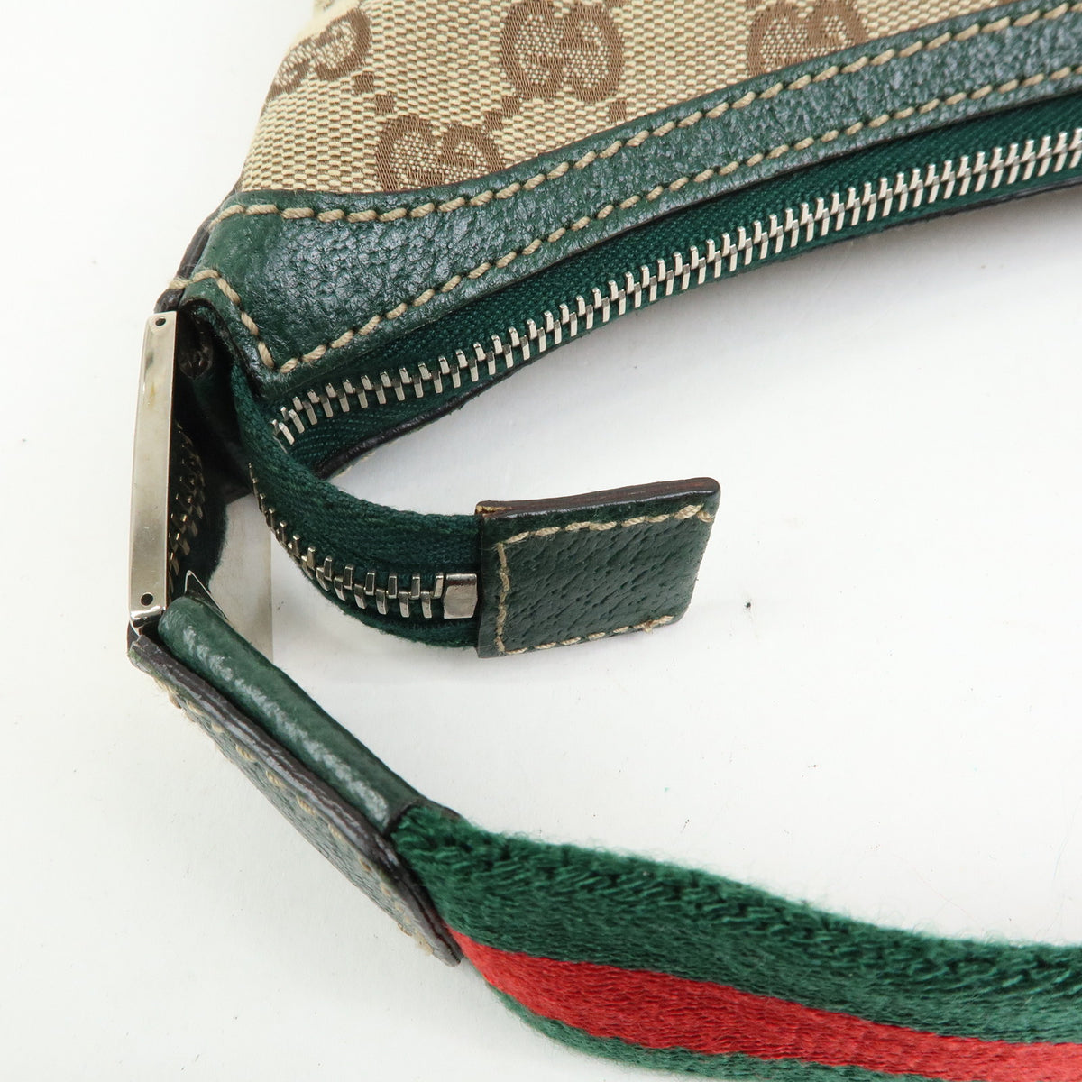 GUCCI Sherry GG Canvas Leather Shoulder Bag Beige Green Red 145812