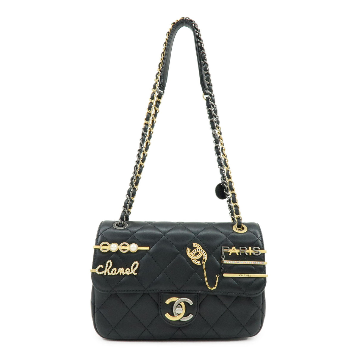 CHANEL Mini Matelasse Lamb Skin Shoulder Bag Hand Bag Black AS2978