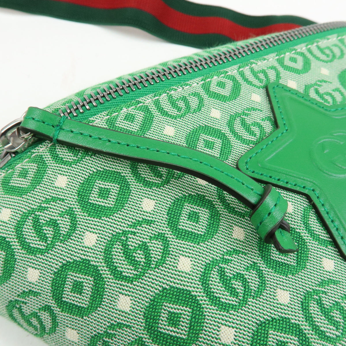 GUCCI Children's Canvas Leather Body Bag Waist Bag Green 502095