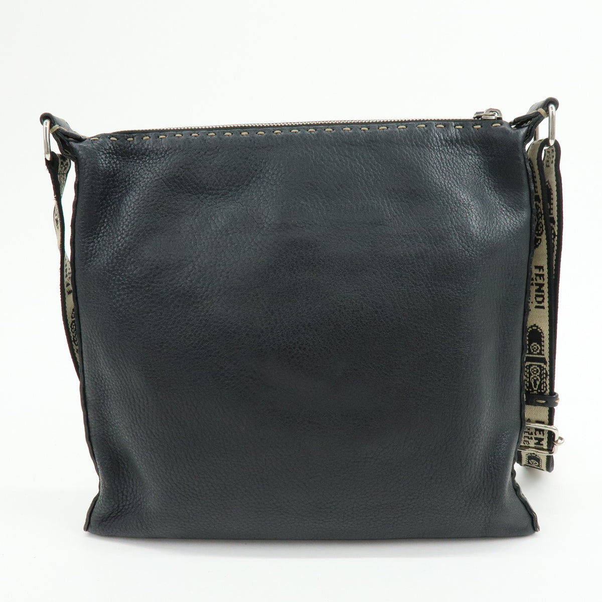 FENDI Logo Selleria Leather Shoulder Bag Crossbody Bag Black 8BT109