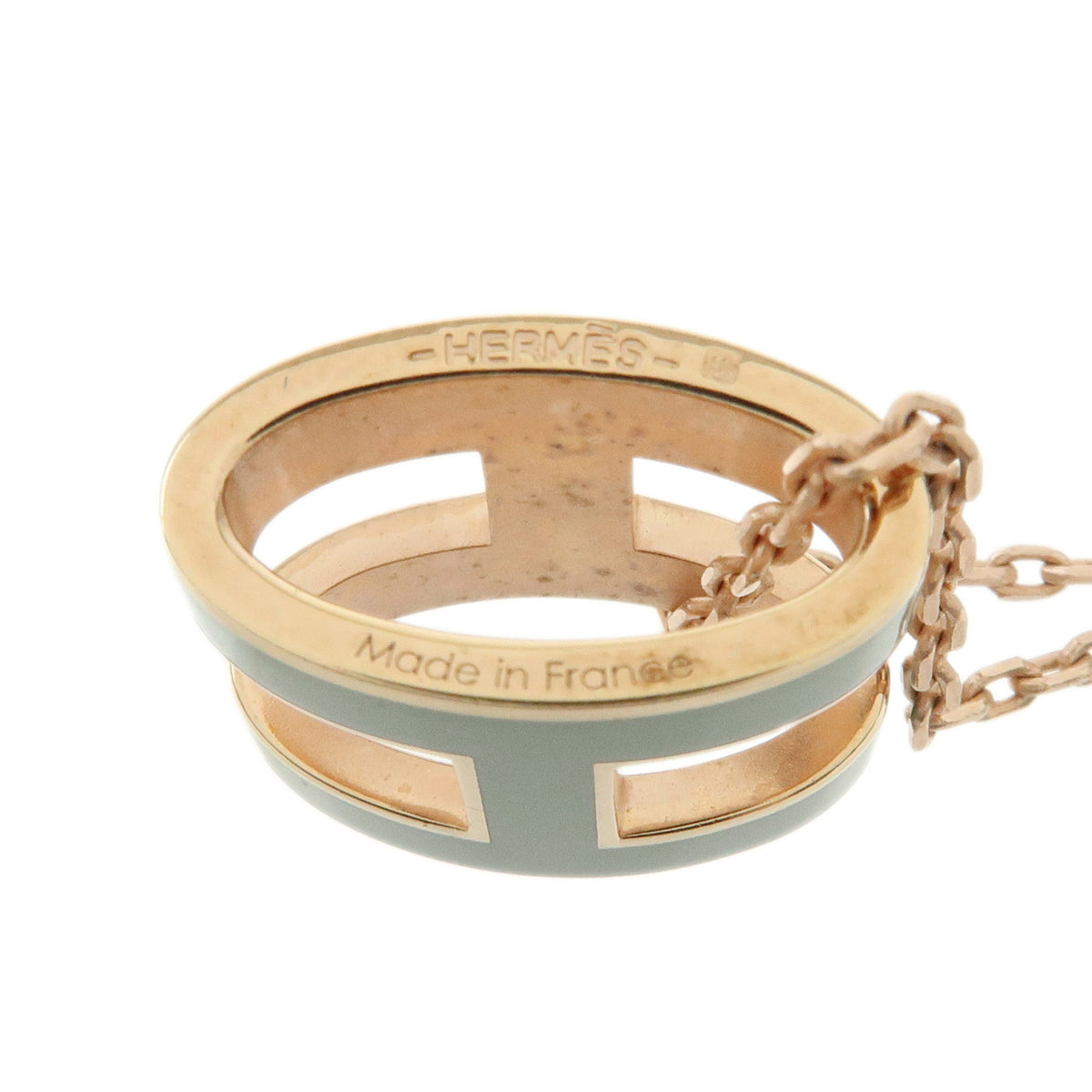 HERMES Mini Pop H Lacquer Metal Necklace Rose Pink Light Blue