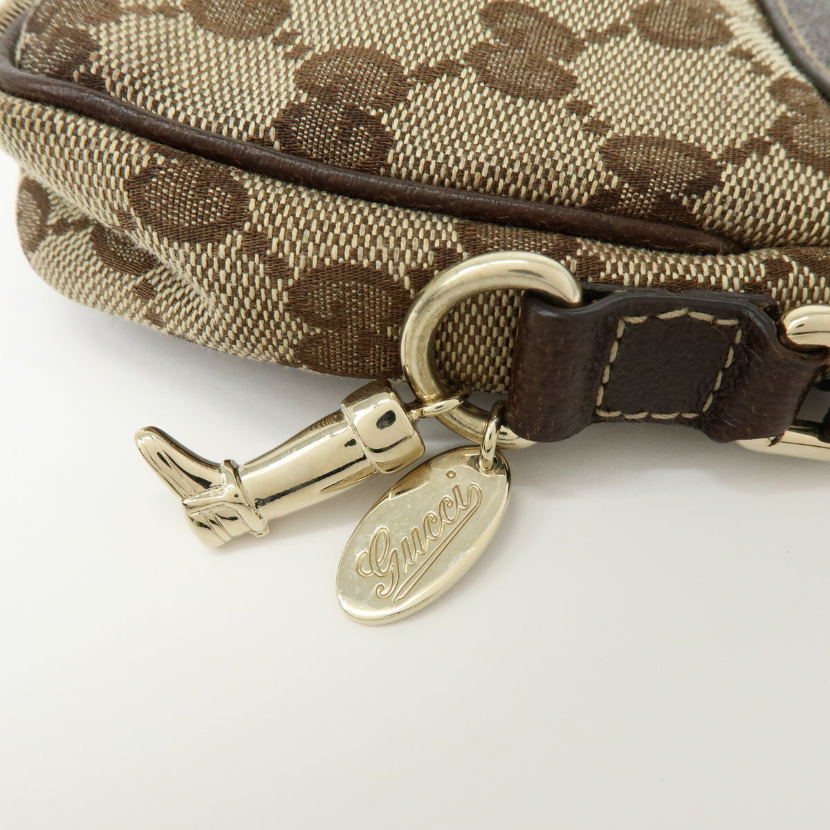 GUCCI GG Canvas Leather Hand Bag Pouch Shoulder Bag Brown Beige 154432