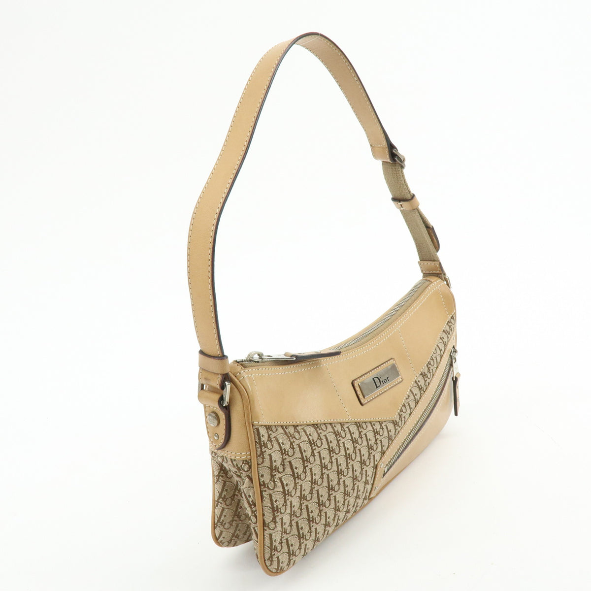 Christian Dior Street Chic Trotter Jaquard Canvas Leather Shoulder Bag