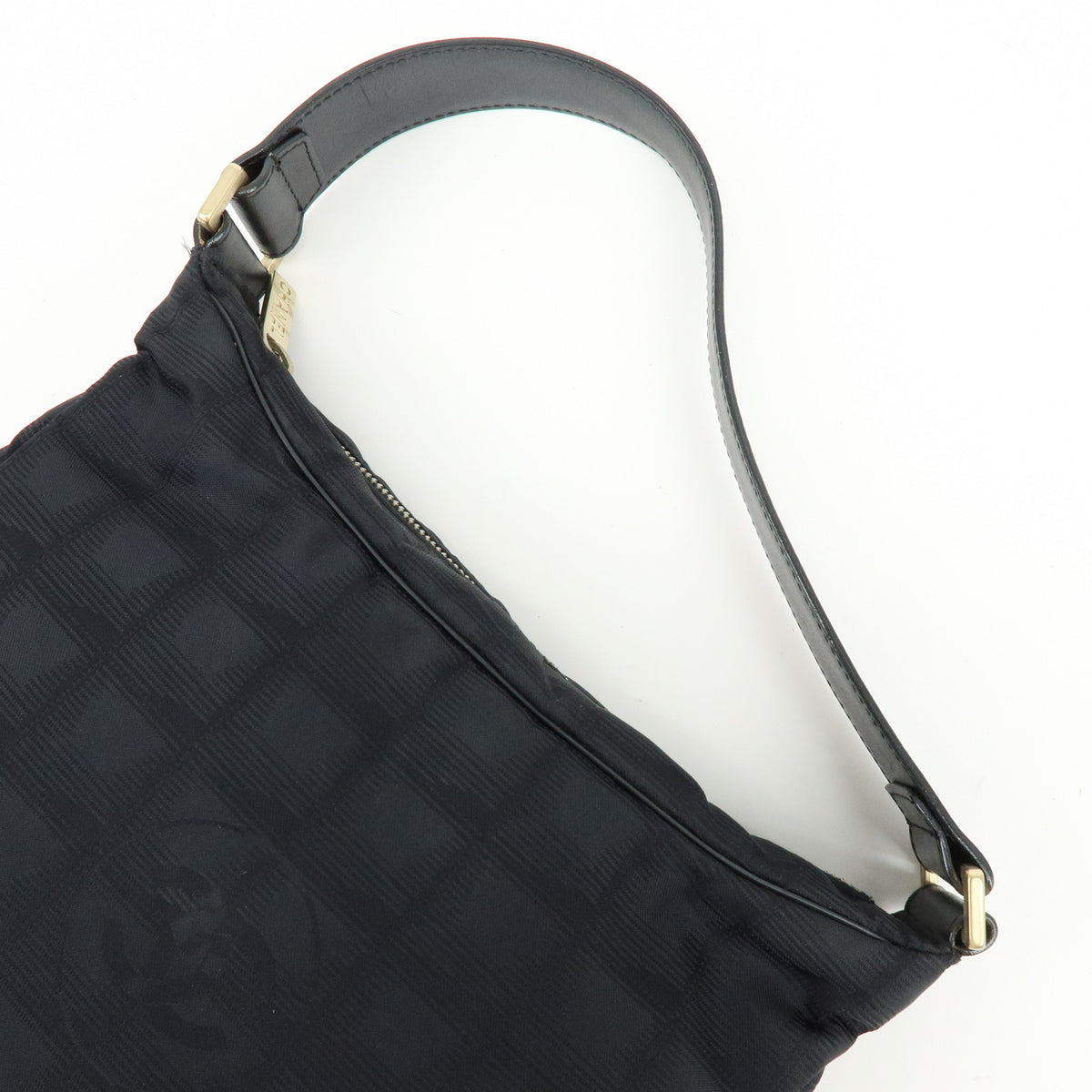 CHANEL New Travel Line Nylon Jacquard Leather Shoulder Bag Black