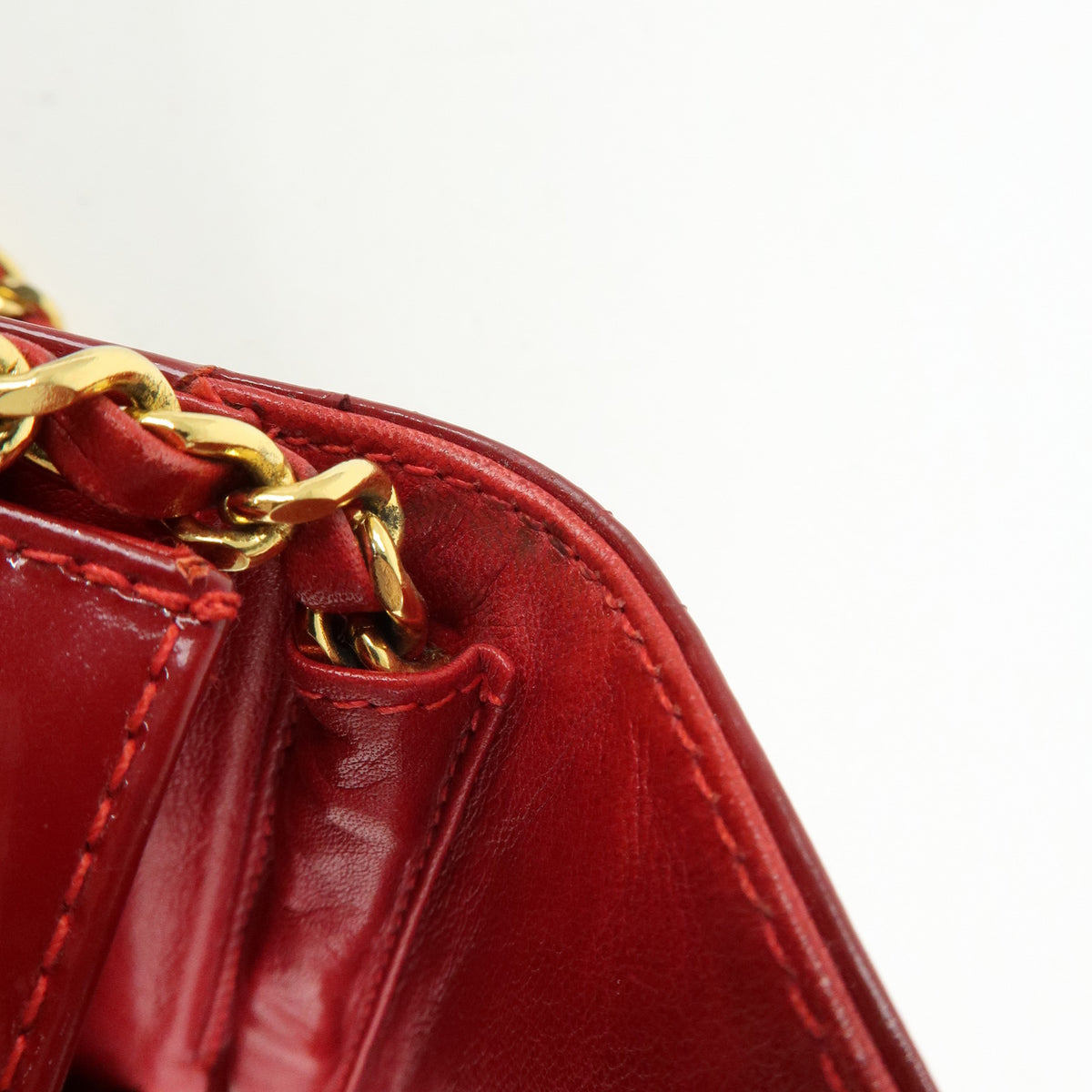 CHANEL COCO Mark Patent Leather Chain Shoulder Bag Phone Case Red Gold
