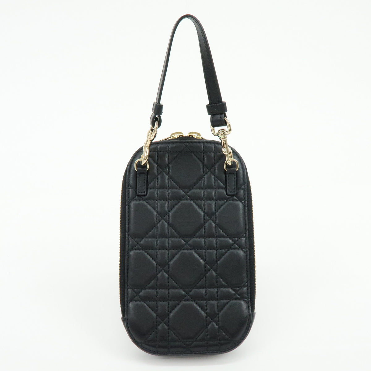Christian Dior Cannage Lamb Skin Phone Holder Phone Case Black