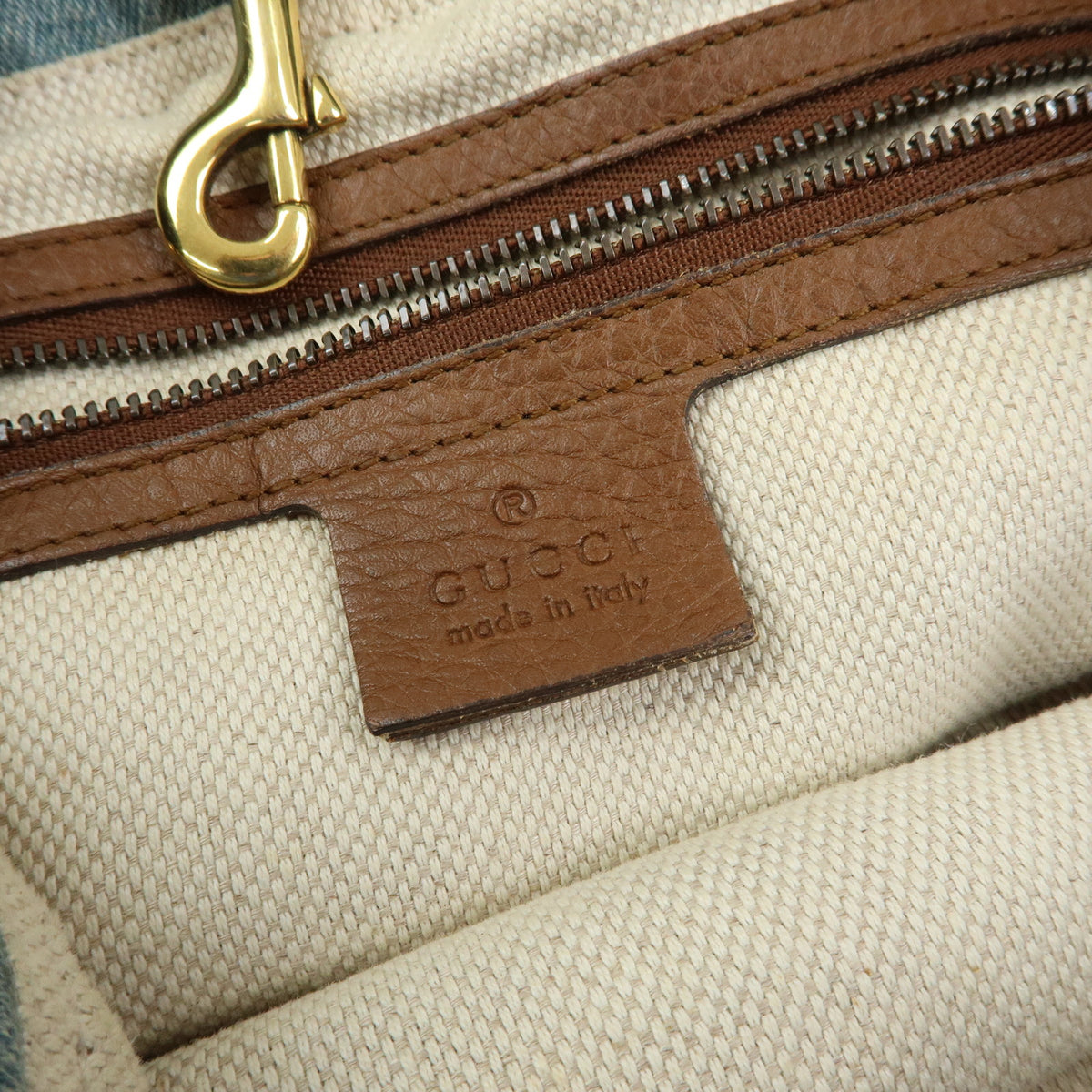 GUCCI SOHO Interlocking G Denim Leather Chain Shoulder Bag Blue 308982