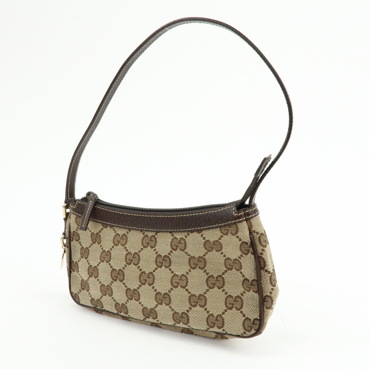 GUCCI GG Canvas Leather Hand Bag Pouch Shoulder Bag Brown Beige 154432