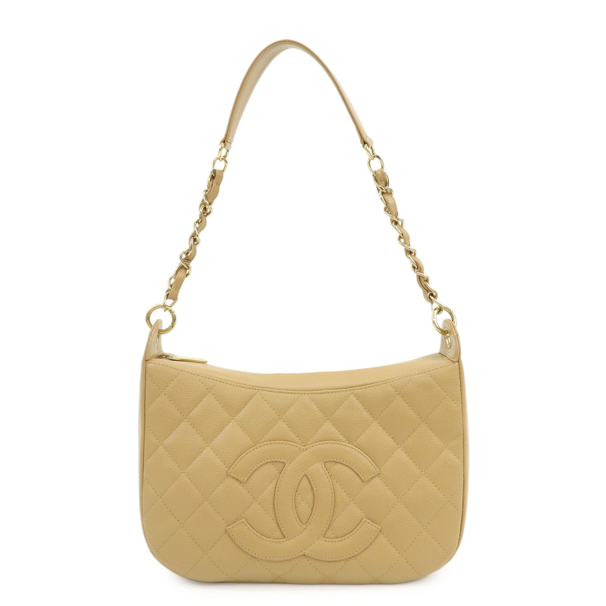 CHANEL COCO Mark Matelasse Caviaskin Chain Shoulder Bag Beige A20993