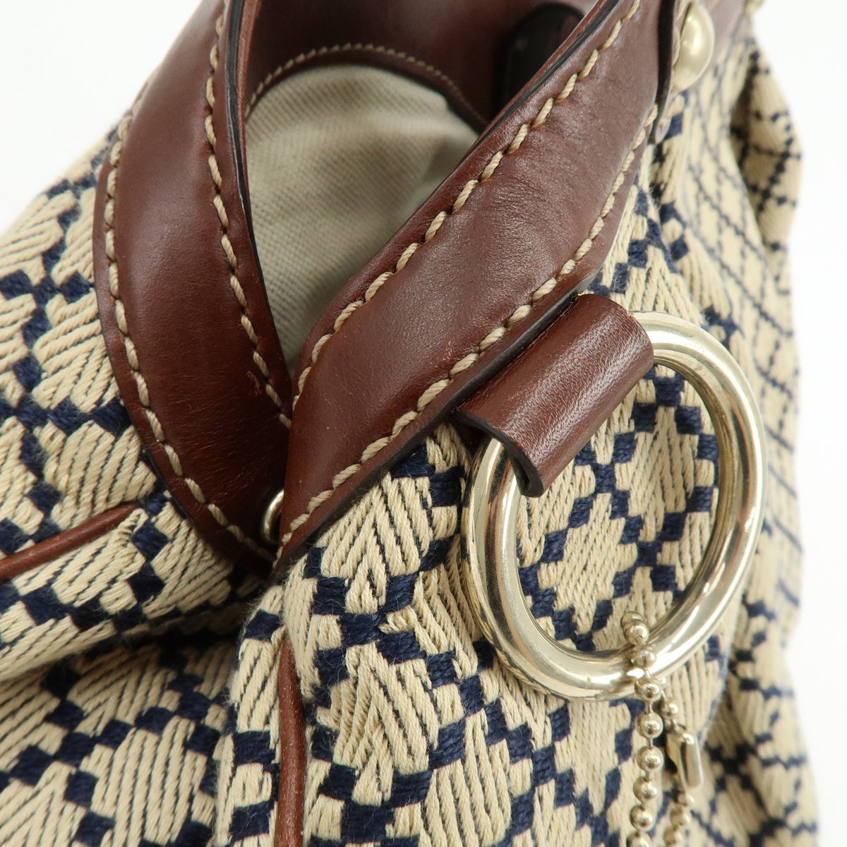 GUCCI Sukey Diamante Interlocking G GG Canvas Leather Hand Bag 211944
