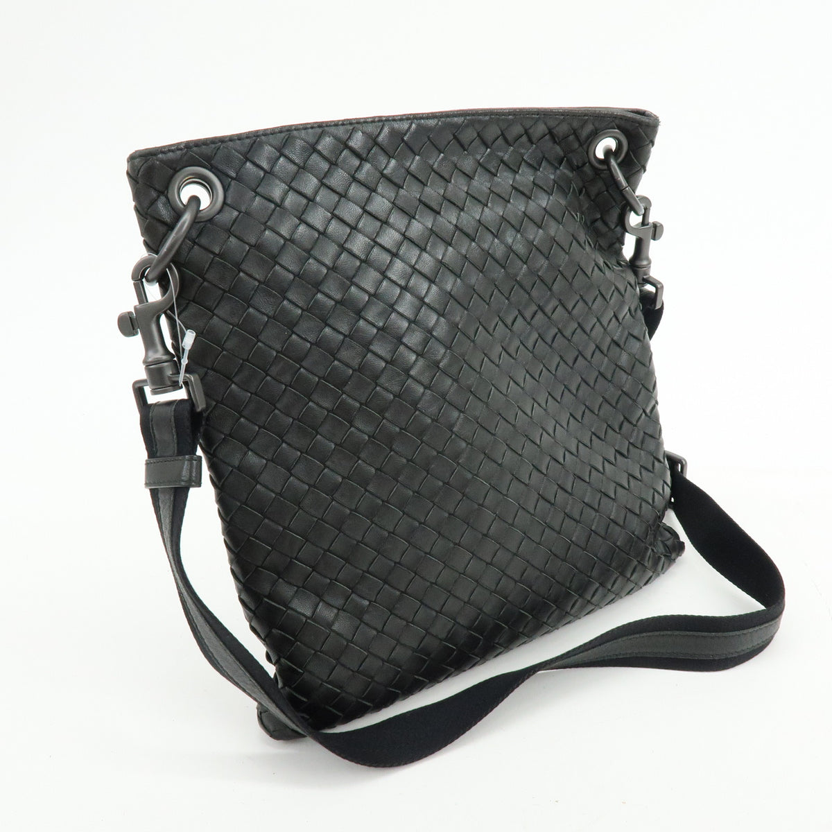 BOTTEGA VENETA Intrecciato Canvas Leather Shoulder Bag Black 172736