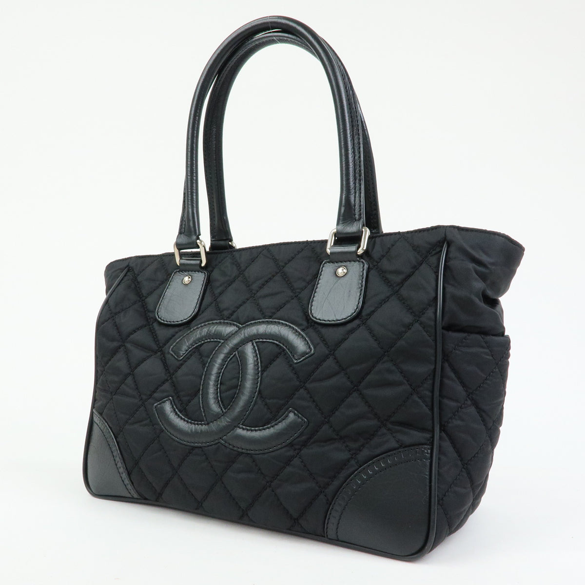 CHANEL Paris New York COCO Mark Nylon Leather Tote Bag Black A33100