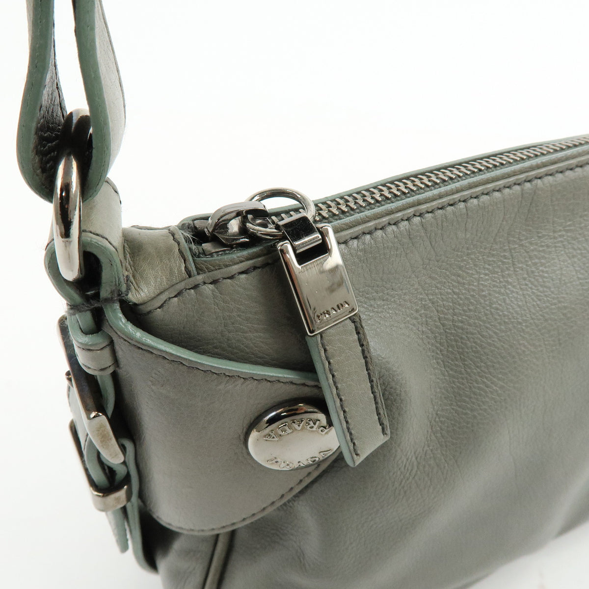 PRADA Buffalo Snap Leather Hand Bag Shoulder Bag Gray BR2666