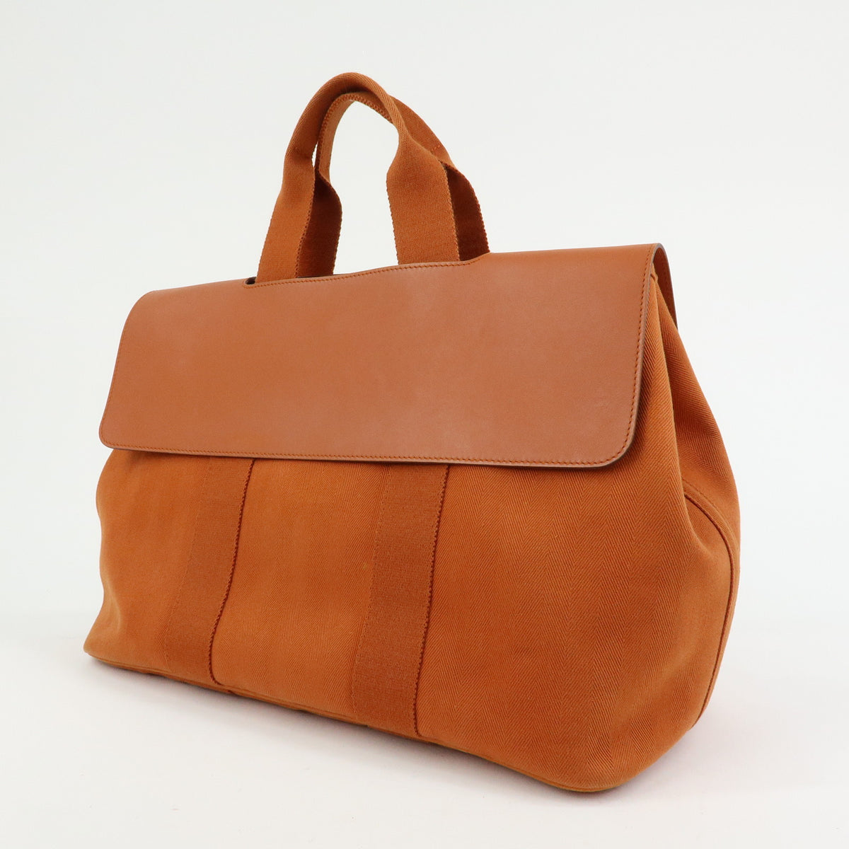 HERMES Valparaiso MM Toile Chevron Leather Hand Bag Orange