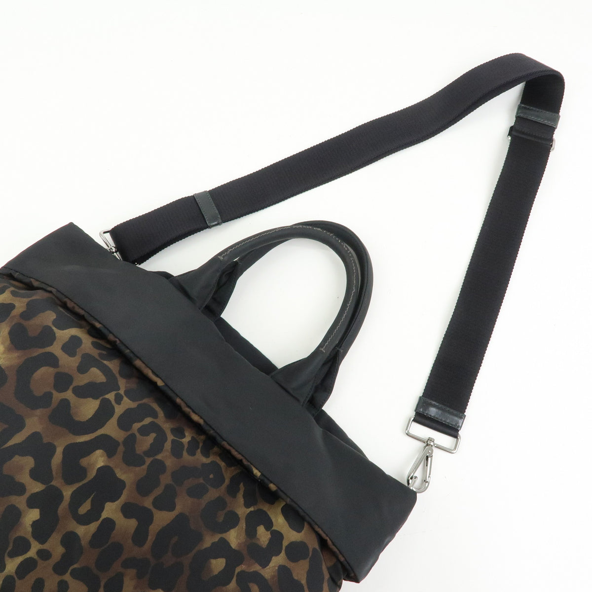 PRADA Triangle Logo Nylon Leather Reversible 2Way Hand Bag Black BN1959