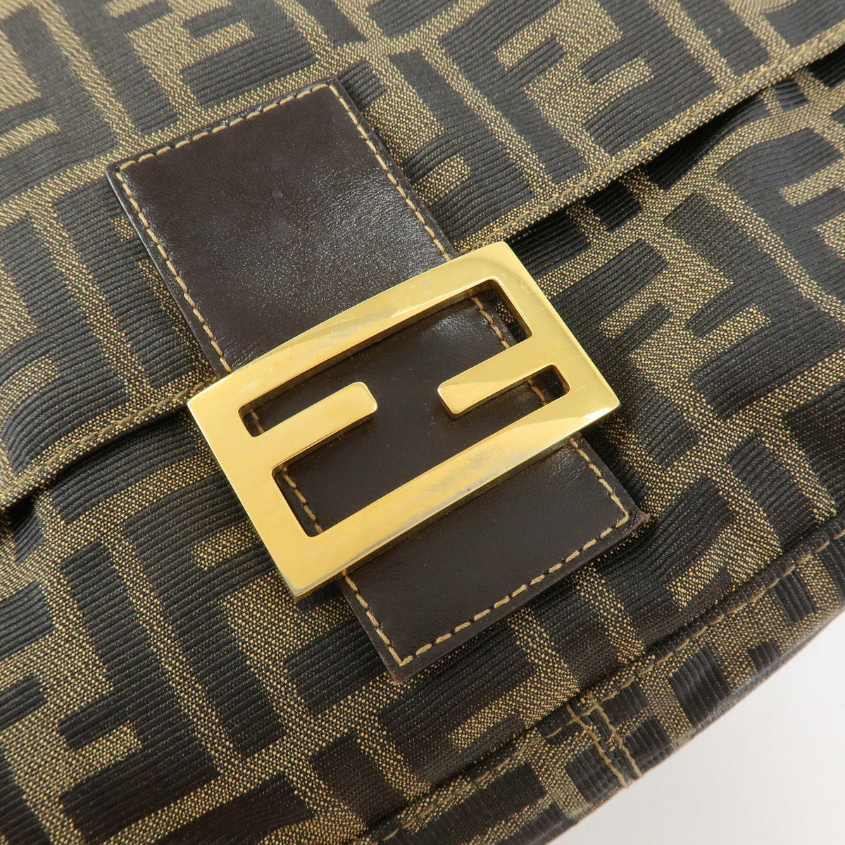 FENDI Zucca Mamma Baguette Canvas Leather Shoulder Bag Brown Gold 26325