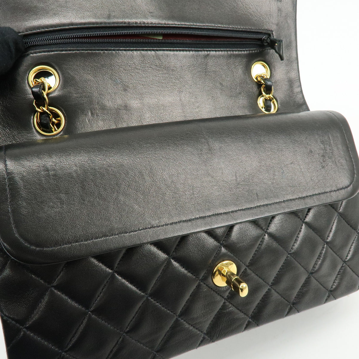CHANEL Matelasse 25 Double Flap Chain Shoulder Bag Black A01112