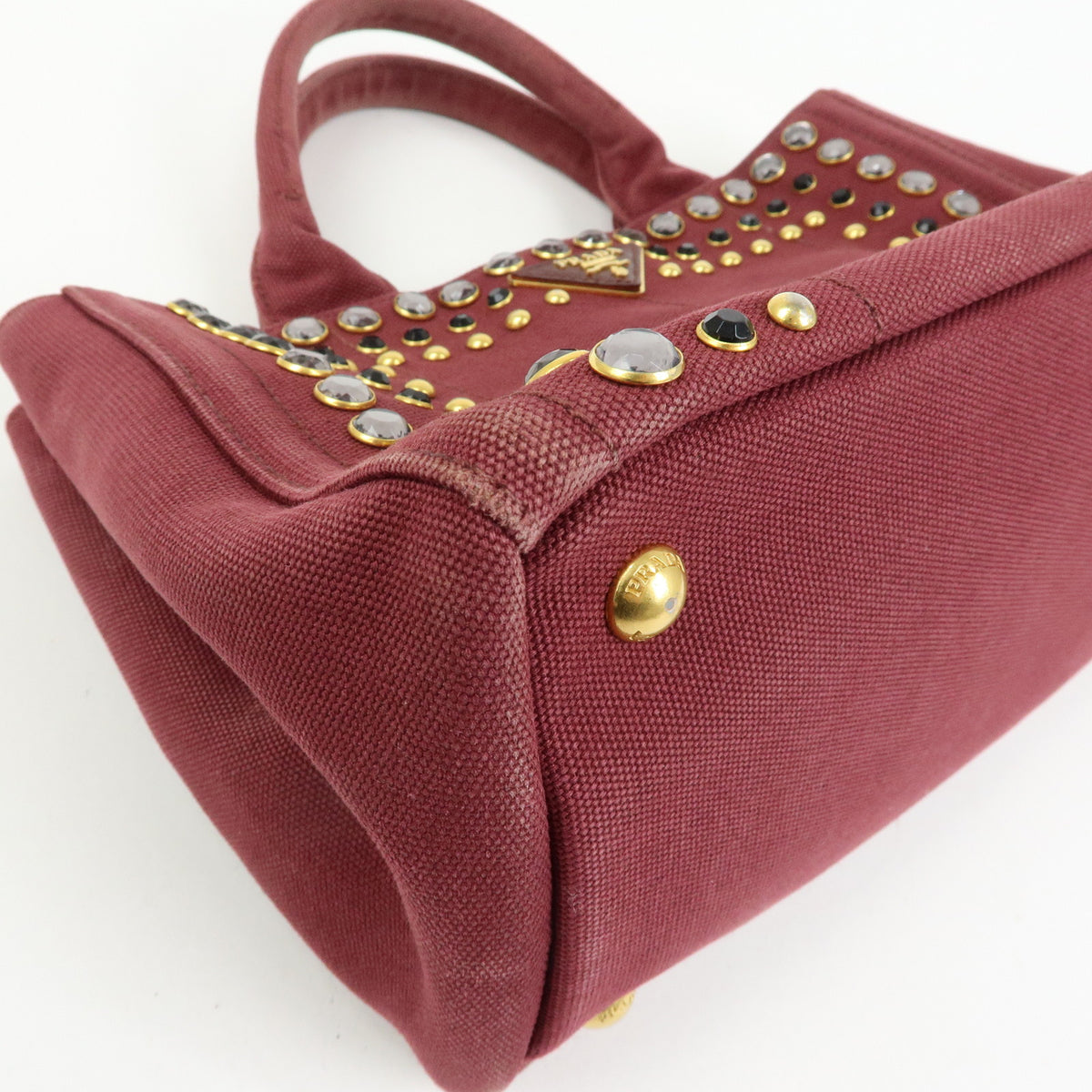 PRADA Triangle Logo Canapa Mini 2Way Tote Shoulder Bag Bordeaux B2439O