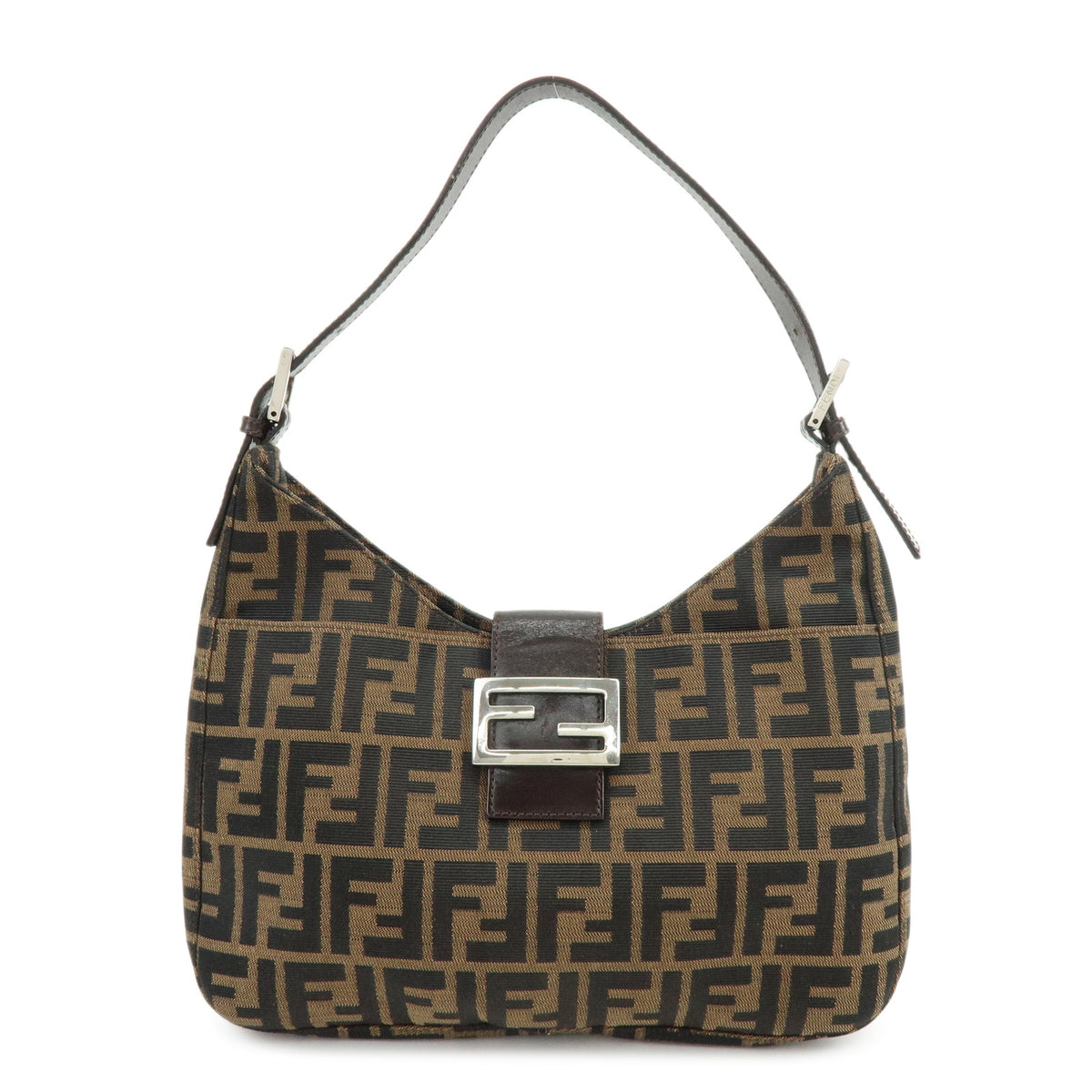 FENDI Zucca Canvas Leather Shoulder Bag Hand Bag Black Brown 26569