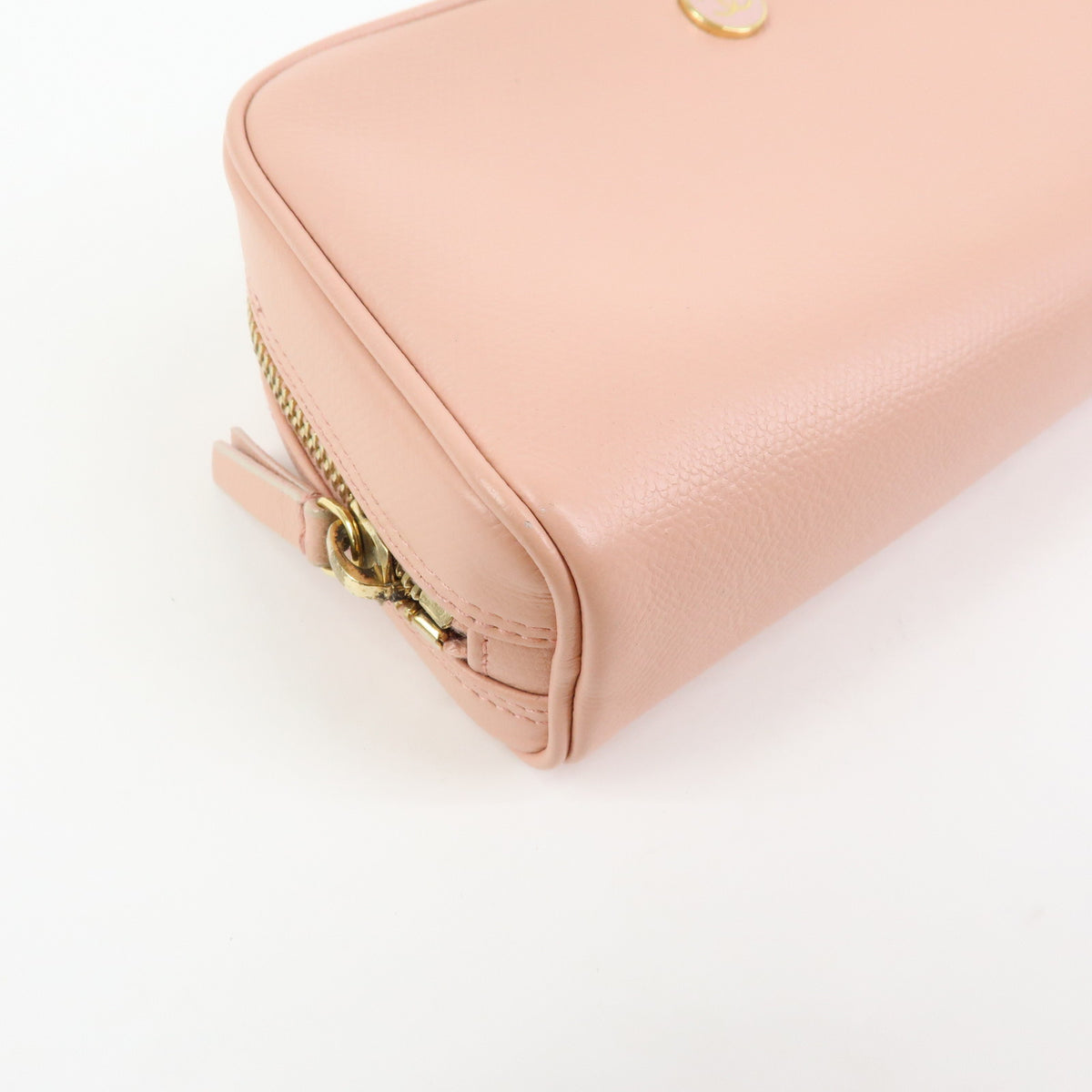 CHANEL COCO Button COCO Mark Leather Cosmetic Pouch Pink A20913