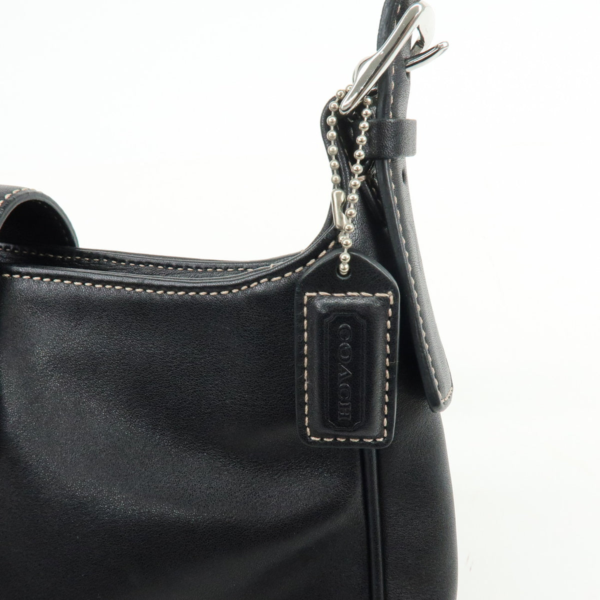 COACH Logo Leather Shoulder Bag Hand Bag Black 7789