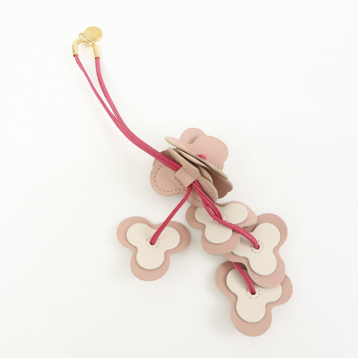 LOEWE Flower Knot Leather Bag Charm Key Chain Pink White