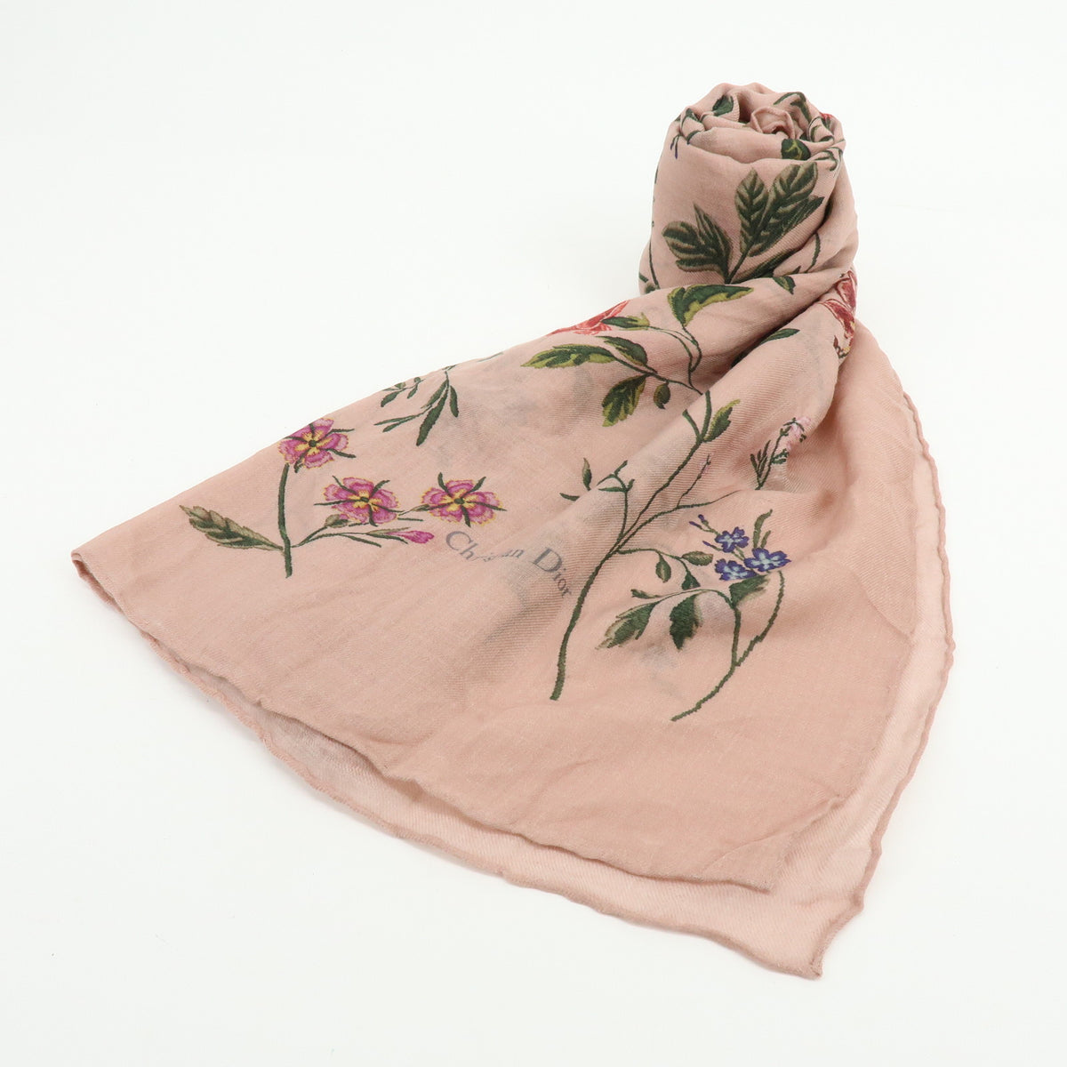 Christian Dior Cashmere 100% Scarf Bird Floral Pink Green Blue Red