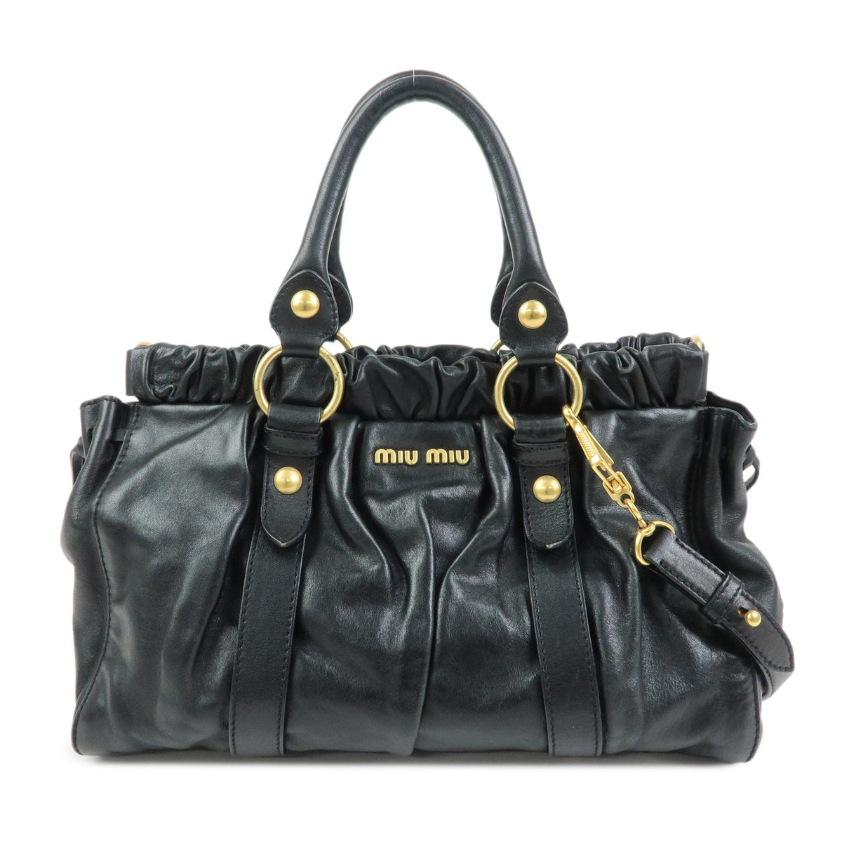 MIU MIU Vitello Lux Leather 2Way Bag Hand Bag Shoulder Bag Black