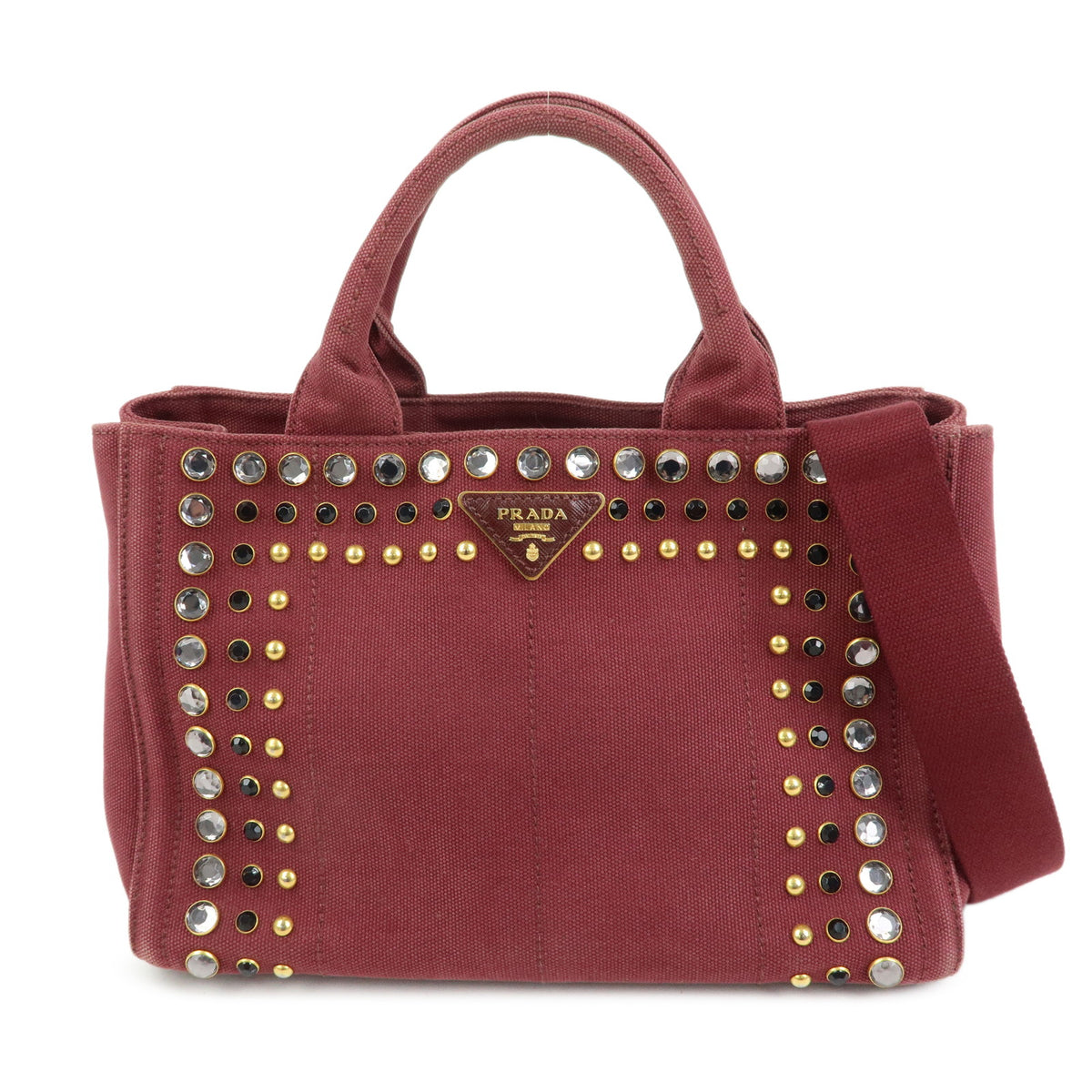 PRADA Triangle Logo Canapa Mini 2Way Tote Shoulder Bag Bordeaux B2439O