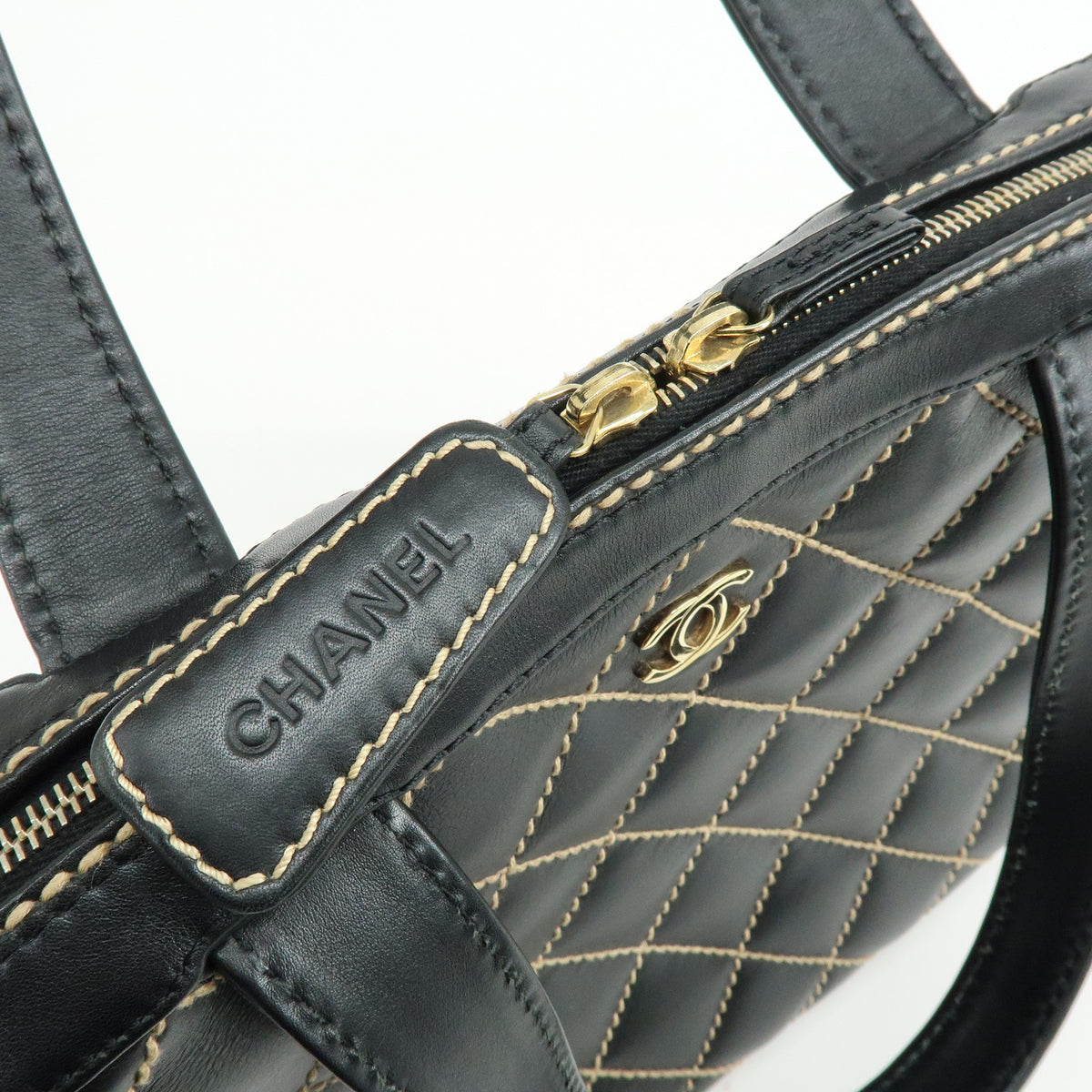 CHANEL Wild Stitch COCO Mark Calf Skin Hand Bag Black A14693
