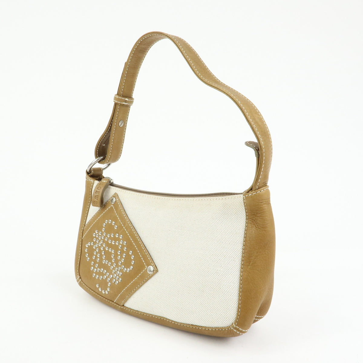 LOEWE Anagram Canvas Leather Hand Bag Brown Natural