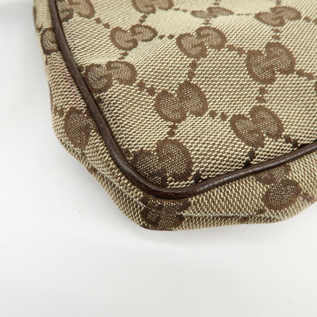 GUCCI GG Canvas Leather Hand Bag Pouch Shoulder Bag Brown Beige 154432