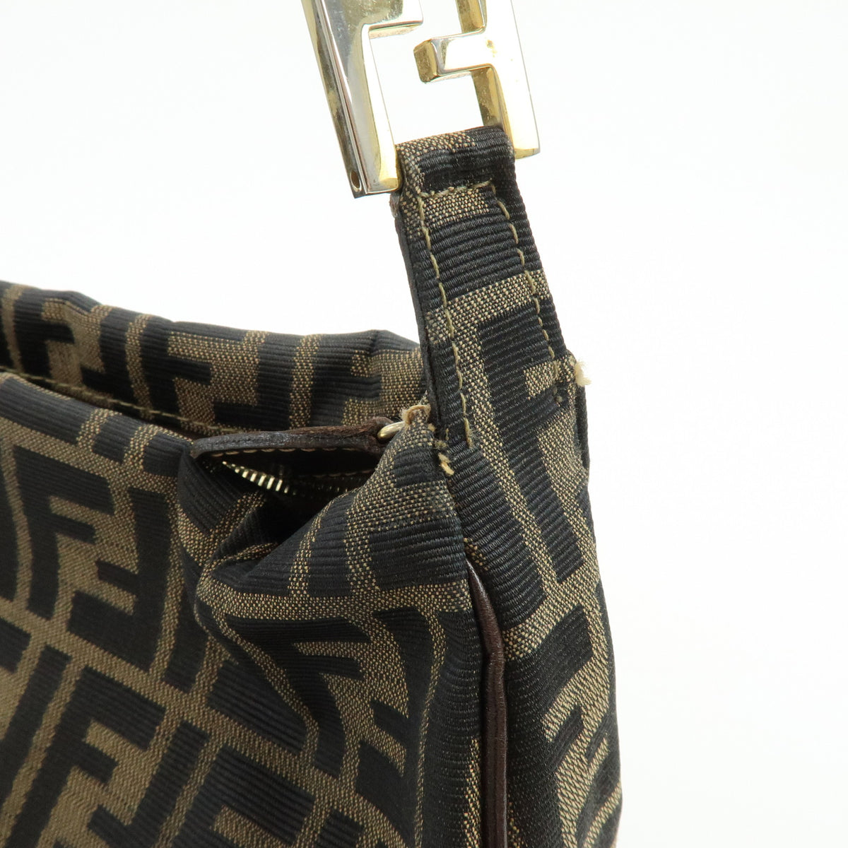 FENDI Zucca Jacquard Canvas Leather Shoulder Bag Hand Bag Brown