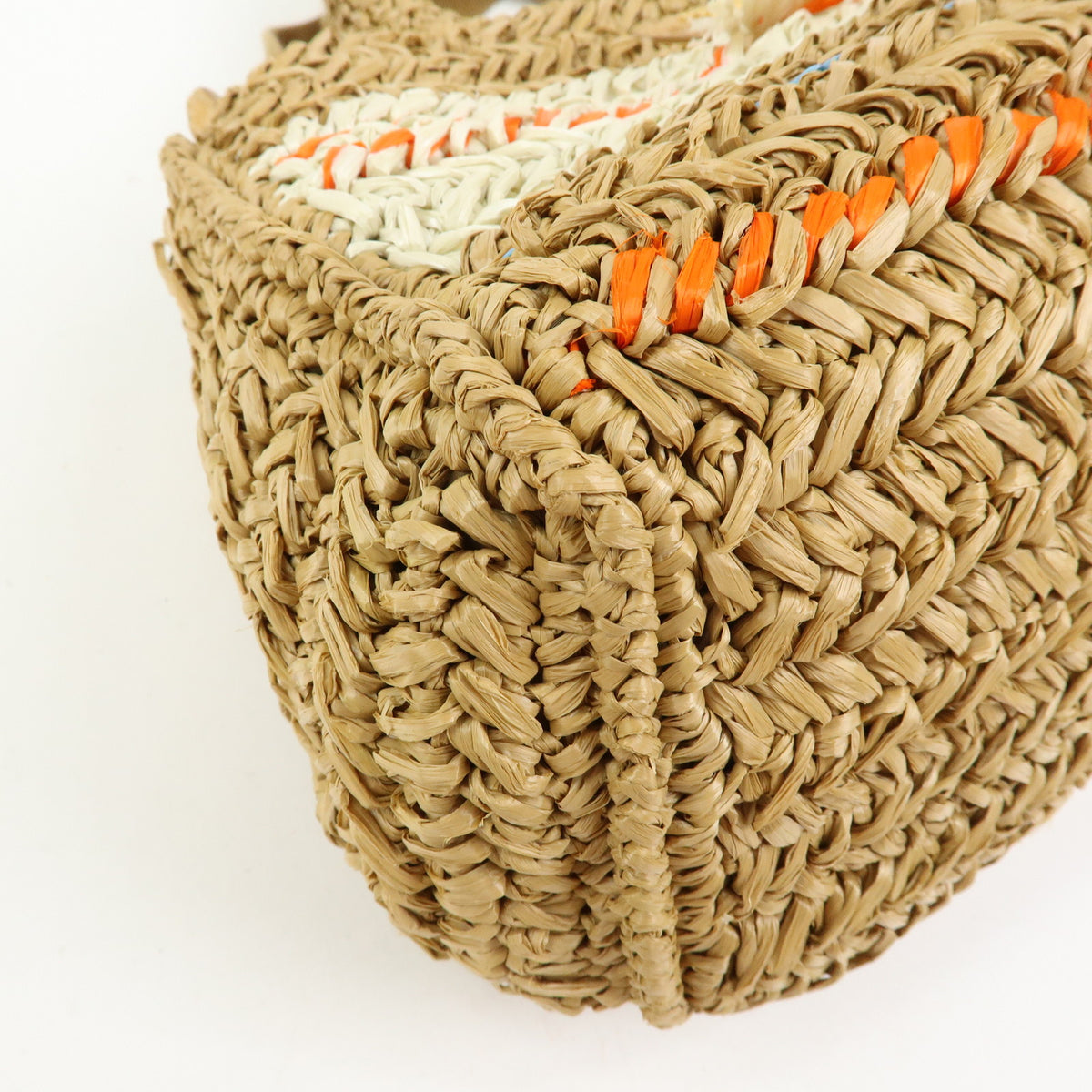 PRADA Canapa Triangle Logo Tricot Raffia 2Way Bag Camel Orange 1BG153