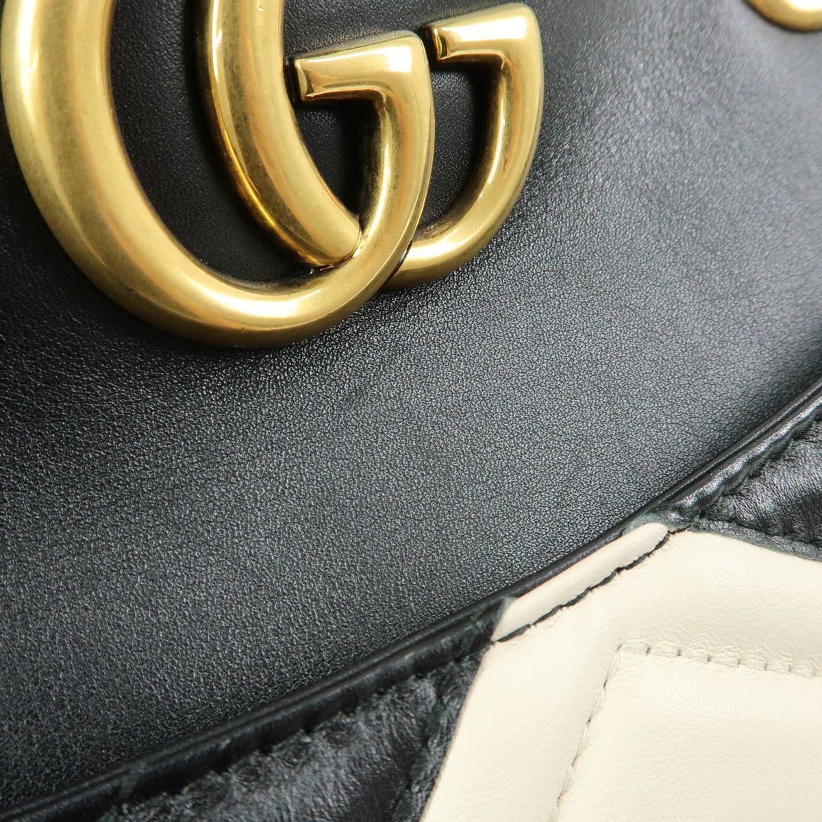 GUCCI GG Marmont Double G Leather Chain Shoulder Bag Black White 443501