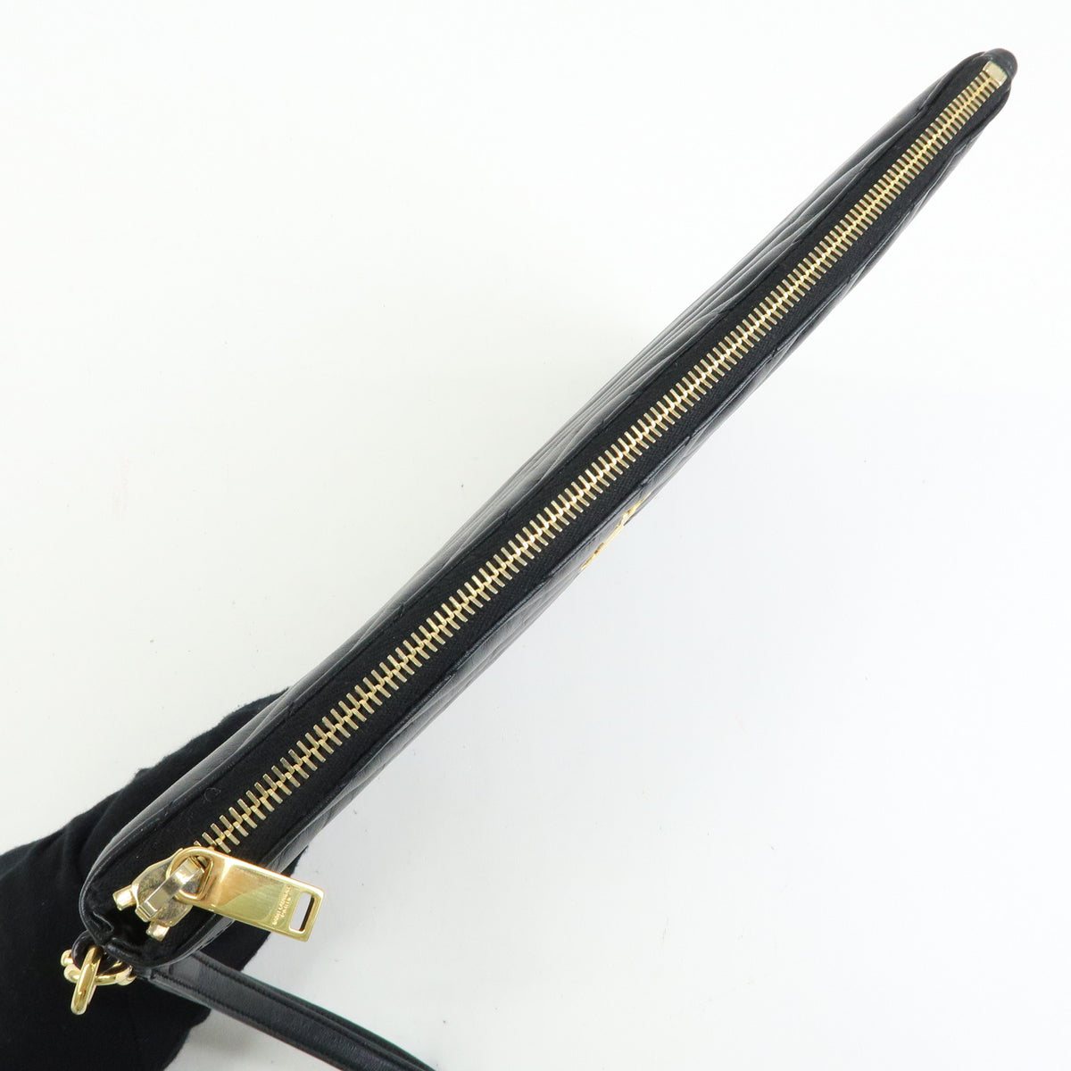 SAINT LAURENT PARIS V Stitch Leather Clutch Bag Flat Pouch Black