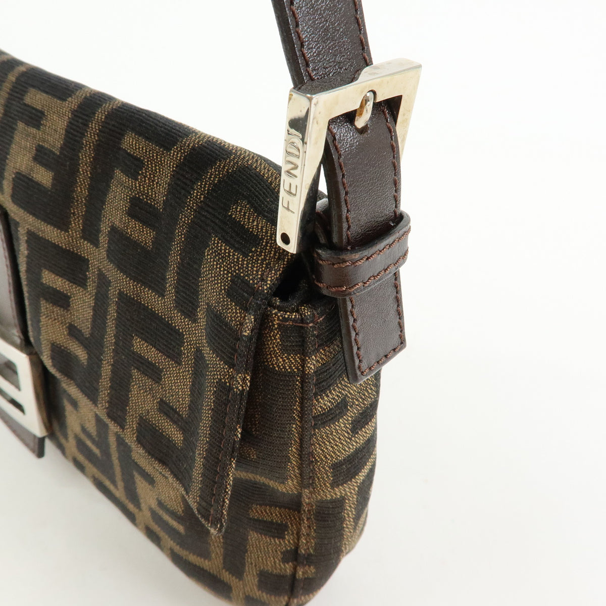 FENDI Zucca Mamma Baguette Jacquard Canvas Leather Shoulder Bag 26424