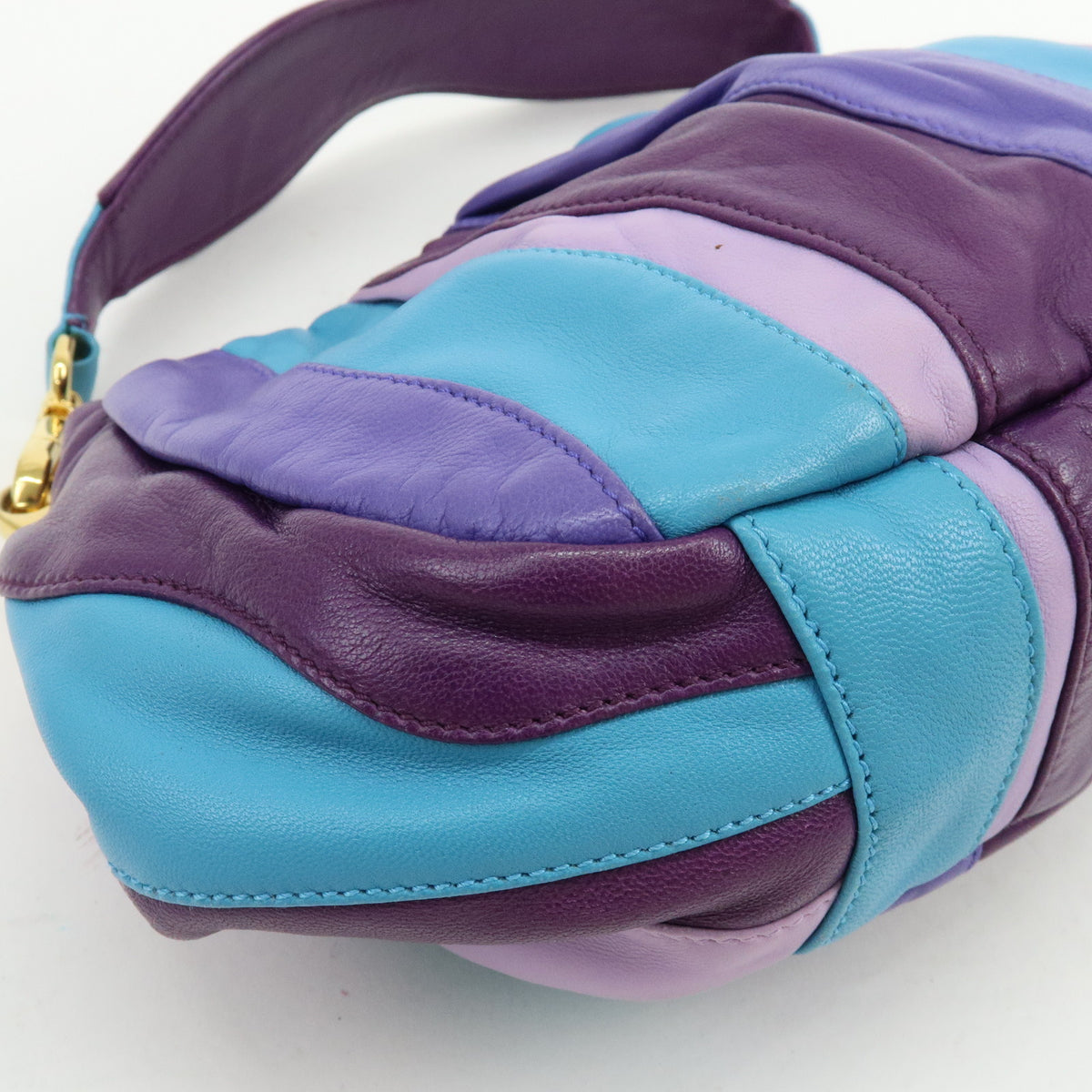 PRADA Logo Leather 2Way Shoulder Bag Hand Bag Purple Turquoise Blue
