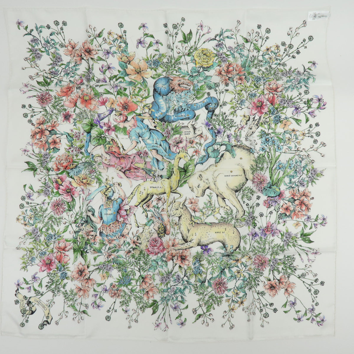 Christian Dior Silk 100% Pietro Ruffo Scarf Shawl White Multicolor