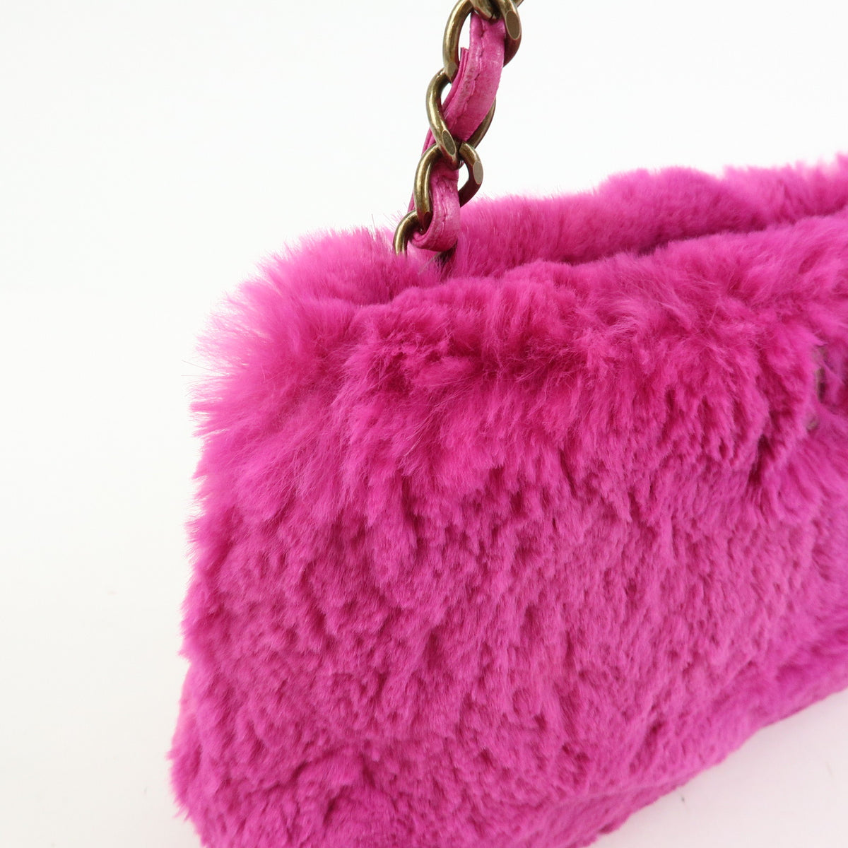 CHANEL Lapin Rabbit Fur Leather Chain Shoulder Bag Puple