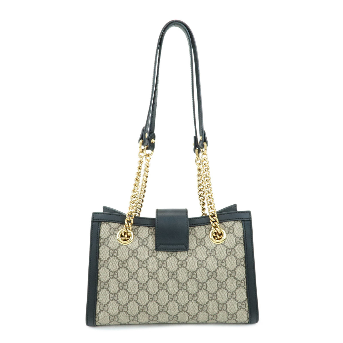 GUCCI Padlock GG Supreme Leather Chain Shoulder Bag Beige Black 498156