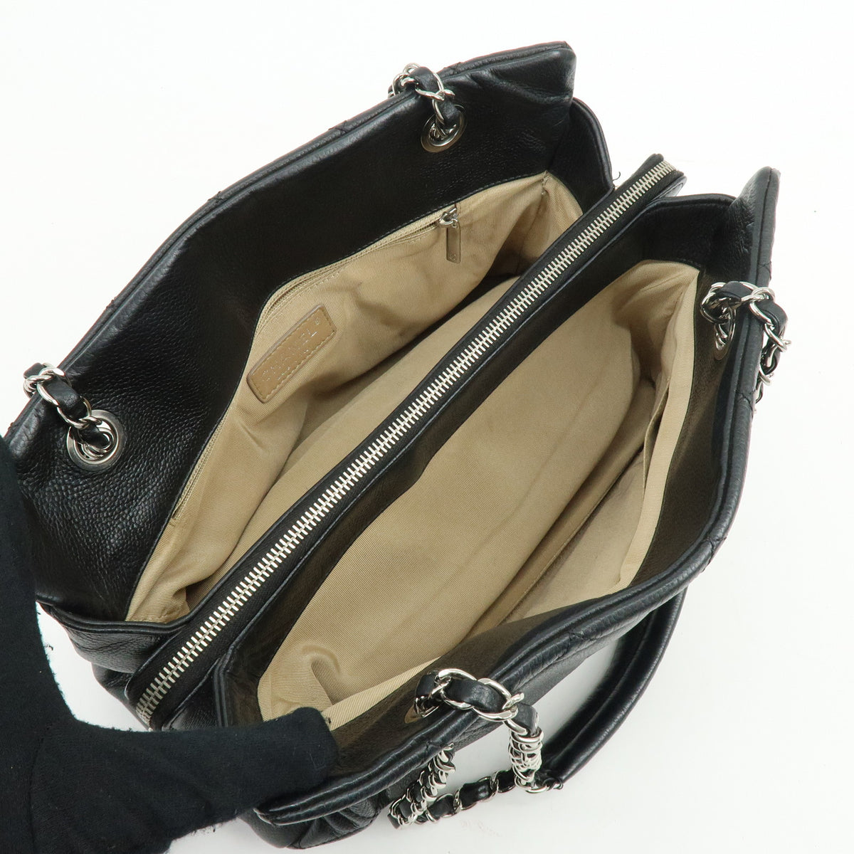 CHANEL Matelasse COCO Mark Caviarskin Chain Shoulder Bag Tote Bag Black